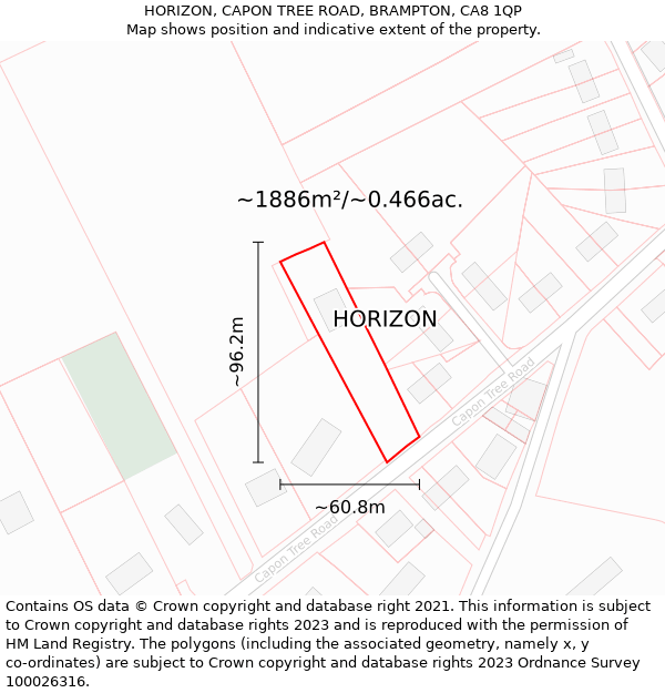 HORIZON, CAPON TREE ROAD, BRAMPTON, CA8 1QP: Plot and title map