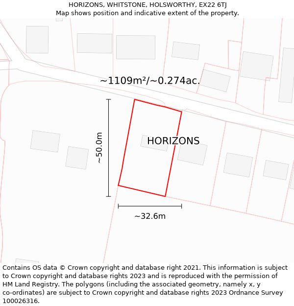 HORIZONS, WHITSTONE, HOLSWORTHY, EX22 6TJ: Plot and title map