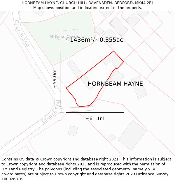 HORNBEAM HAYNE, CHURCH HILL, RAVENSDEN, BEDFORD, MK44 2RL: Plot and title map