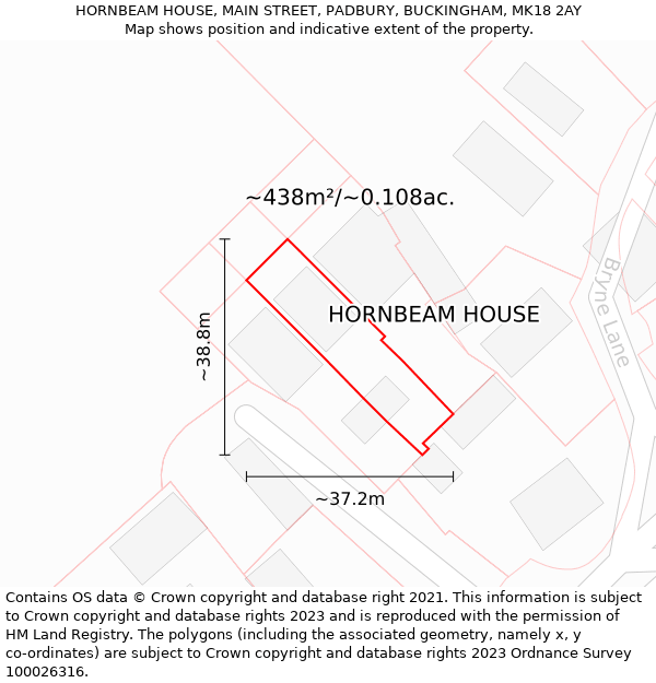 HORNBEAM HOUSE, MAIN STREET, PADBURY, BUCKINGHAM, MK18 2AY: Plot and title map