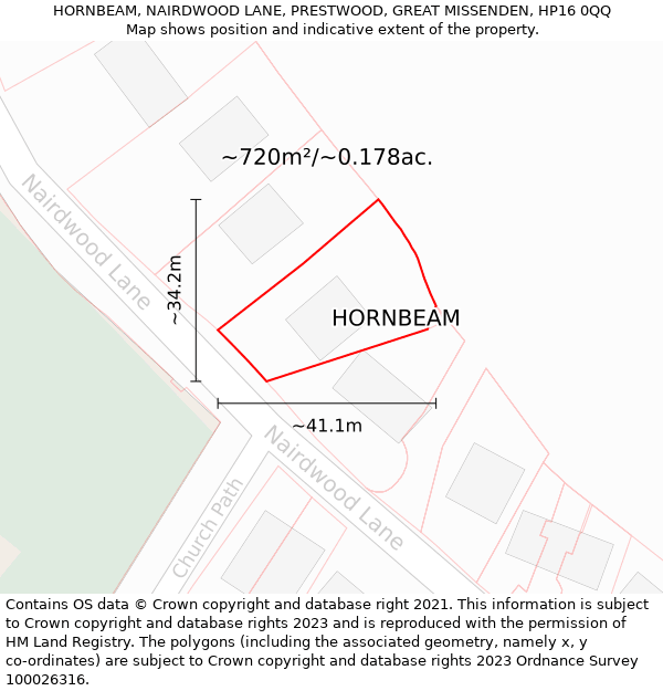 HORNBEAM, NAIRDWOOD LANE, PRESTWOOD, GREAT MISSENDEN, HP16 0QQ: Plot and title map