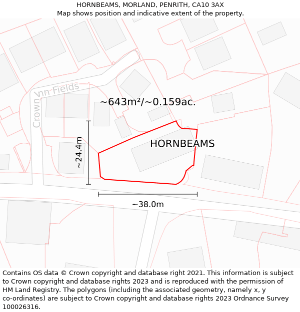 HORNBEAMS, MORLAND, PENRITH, CA10 3AX: Plot and title map