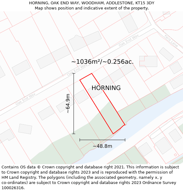 HORNING, OAK END WAY, WOODHAM, ADDLESTONE, KT15 3DY: Plot and title map