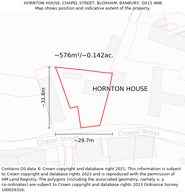 HORNTON HOUSE, CHAPEL STREET, BLOXHAM, BANBURY, OX15 4NB: Plot and title map
