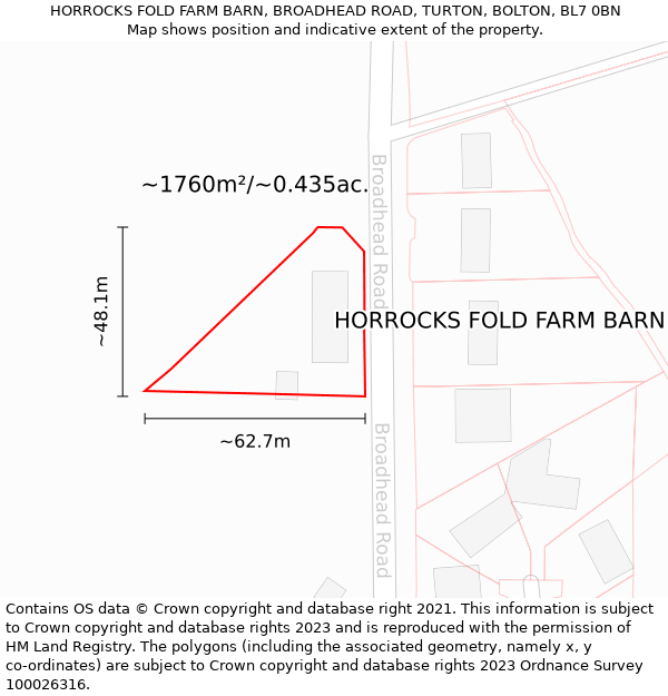 HORROCKS FOLD FARM BARN, BROADHEAD ROAD, TURTON, BOLTON, BL7 0BN: Plot and title map