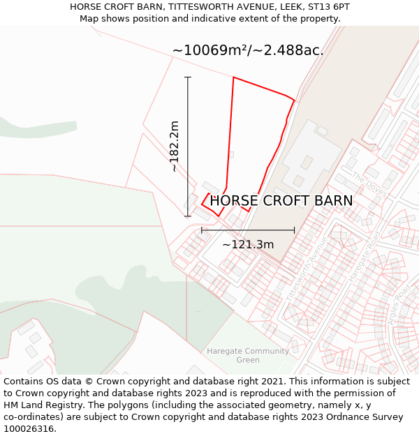 HORSE CROFT BARN, TITTESWORTH AVENUE, LEEK, ST13 6PT: Plot and title map