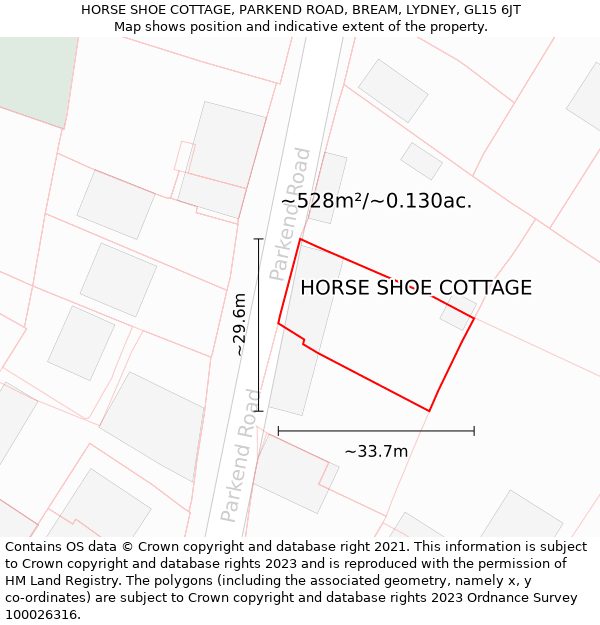 HORSE SHOE COTTAGE, PARKEND ROAD, BREAM, LYDNEY, GL15 6JT: Plot and title map