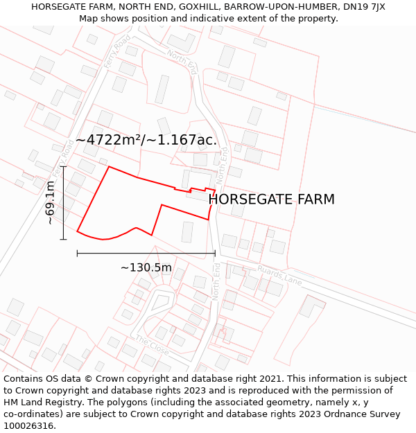HORSEGATE FARM, NORTH END, GOXHILL, BARROW-UPON-HUMBER, DN19 7JX: Plot and title map