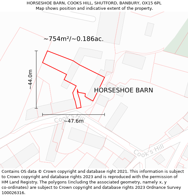 HORSESHOE BARN, COOKS HILL, SHUTFORD, BANBURY, OX15 6PL: Plot and title map