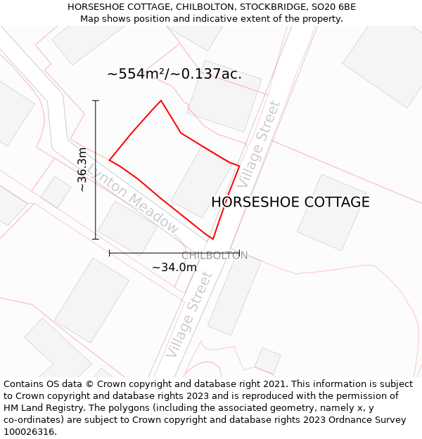 HORSESHOE COTTAGE, CHILBOLTON, STOCKBRIDGE, SO20 6BE: Plot and title map