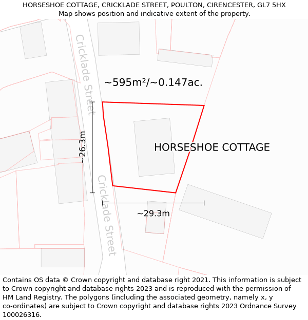 HORSESHOE COTTAGE, CRICKLADE STREET, POULTON, CIRENCESTER, GL7 5HX: Plot and title map