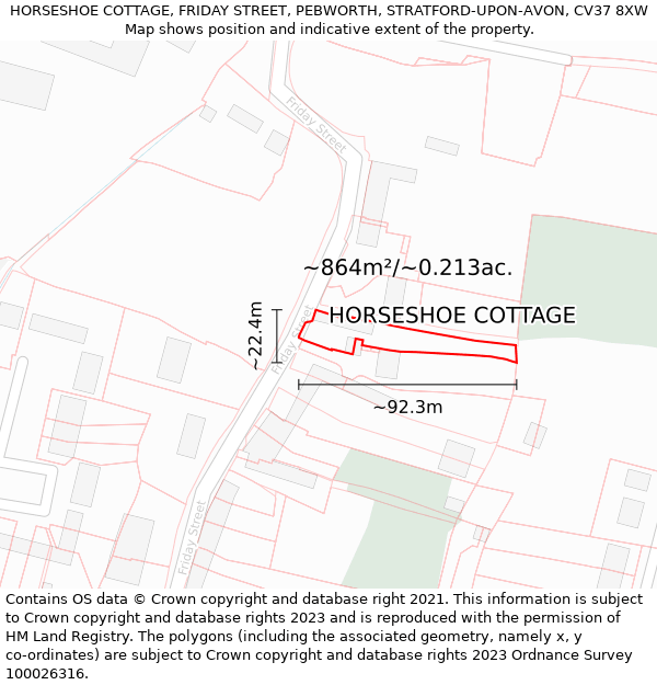 HORSESHOE COTTAGE, FRIDAY STREET, PEBWORTH, STRATFORD-UPON-AVON, CV37 8XW: Plot and title map