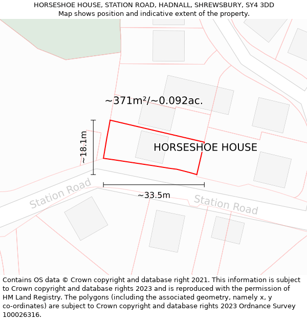 HORSESHOE HOUSE, STATION ROAD, HADNALL, SHREWSBURY, SY4 3DD: Plot and title map