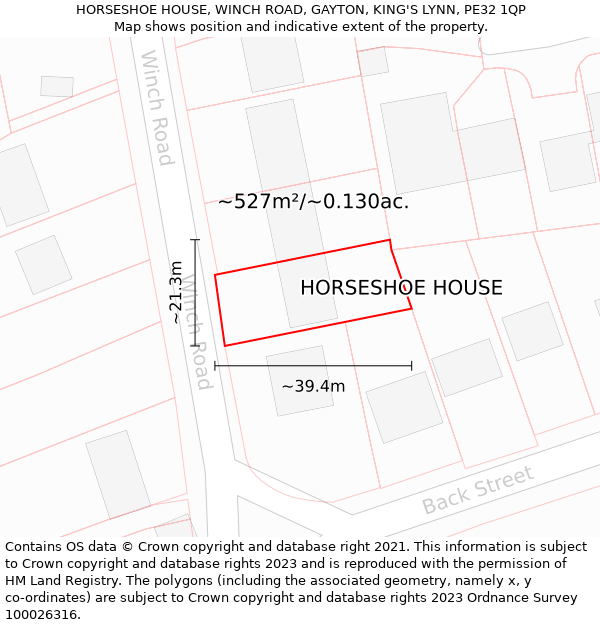 HORSESHOE HOUSE, WINCH ROAD, GAYTON, KING'S LYNN, PE32 1QP: Plot and title map