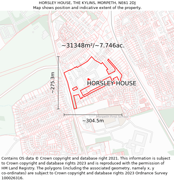 HORSLEY HOUSE, THE KYLINS, MORPETH, NE61 2DJ: Plot and title map