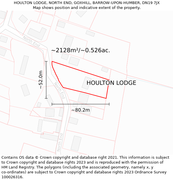 HOULTON LODGE, NORTH END, GOXHILL, BARROW-UPON-HUMBER, DN19 7JX: Plot and title map