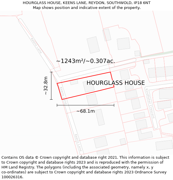 HOURGLASS HOUSE, KEENS LANE, REYDON, SOUTHWOLD, IP18 6NT: Plot and title map