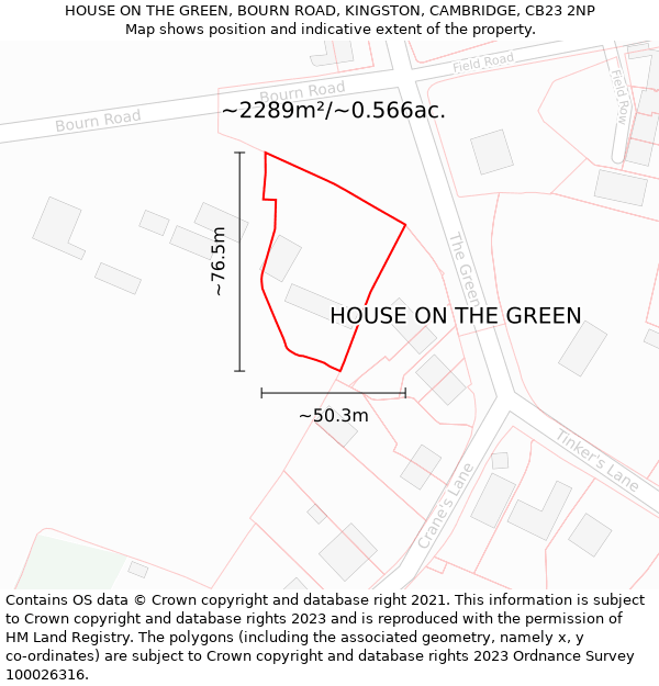 HOUSE ON THE GREEN, BOURN ROAD, KINGSTON, CAMBRIDGE, CB23 2NP: Plot and title map