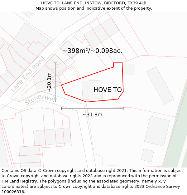 HOVE TO, LANE END, INSTOW, BIDEFORD, EX39 4LB: Plot and title map