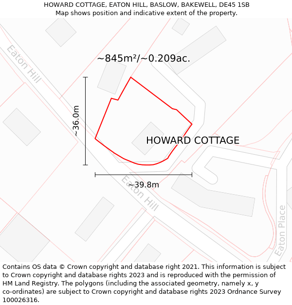 HOWARD COTTAGE, EATON HILL, BASLOW, BAKEWELL, DE45 1SB: Plot and title map