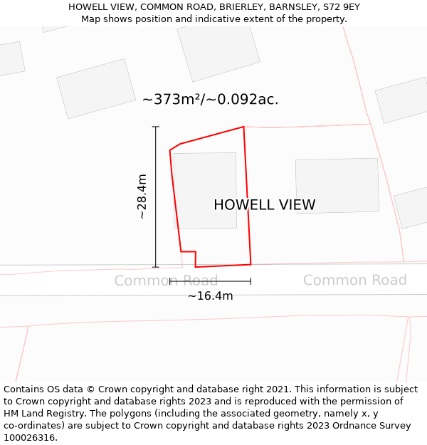 HOWELL VIEW, COMMON ROAD, BRIERLEY, BARNSLEY, S72 9EY: Plot and title map