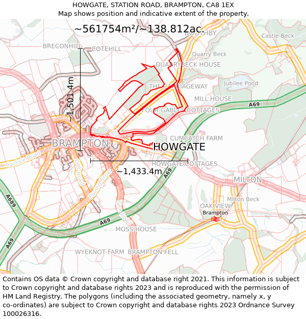 HOWGATE, STATION ROAD, BRAMPTON, CA8 1EX: Plot and title map