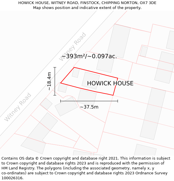 HOWICK HOUSE, WITNEY ROAD, FINSTOCK, CHIPPING NORTON, OX7 3DE: Plot and title map