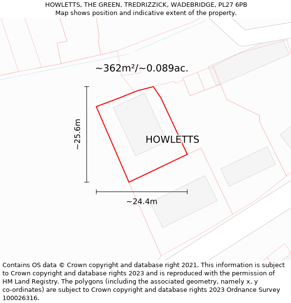 HOWLETTS, THE GREEN, TREDRIZZICK, WADEBRIDGE, PL27 6PB: Plot and title map