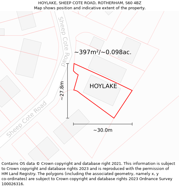 HOYLAKE, SHEEP COTE ROAD, ROTHERHAM, S60 4BZ: Plot and title map