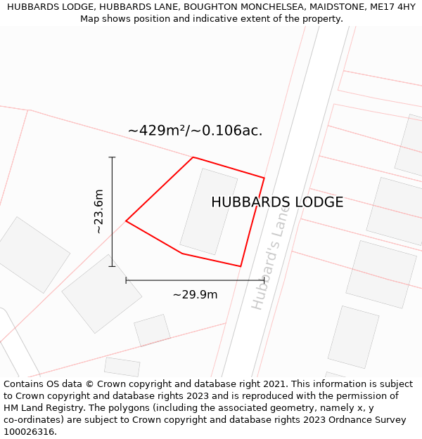 HUBBARDS LODGE, HUBBARDS LANE, BOUGHTON MONCHELSEA, MAIDSTONE, ME17 4HY: Plot and title map