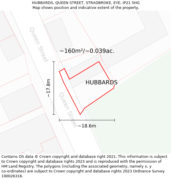 HUBBARDS, QUEEN STREET, STRADBROKE, EYE, IP21 5HG: Plot and title map