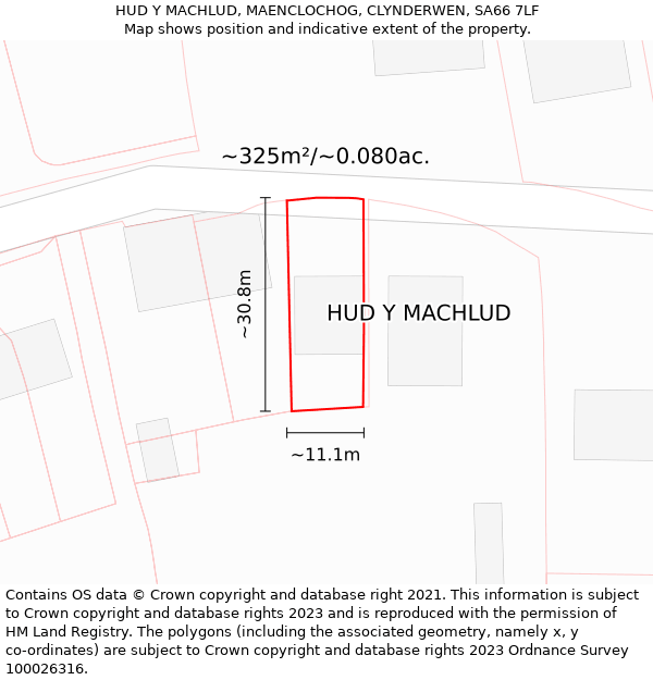 HUD Y MACHLUD, MAENCLOCHOG, CLYNDERWEN, SA66 7LF: Plot and title map