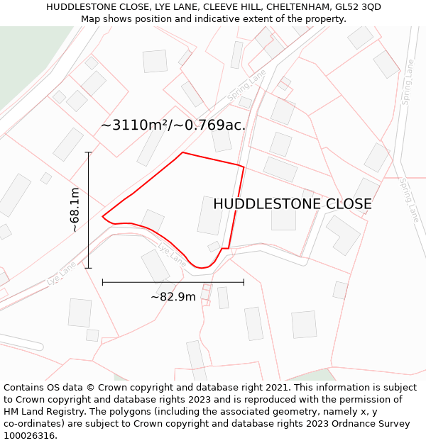 HUDDLESTONE CLOSE, LYE LANE, CLEEVE HILL, CHELTENHAM, GL52 3QD: Plot and title map