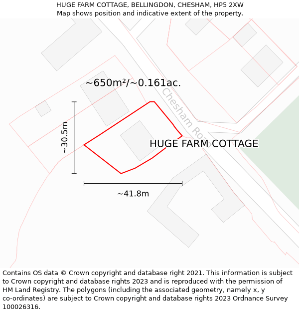 HUGE FARM COTTAGE, BELLINGDON, CHESHAM, HP5 2XW: Plot and title map