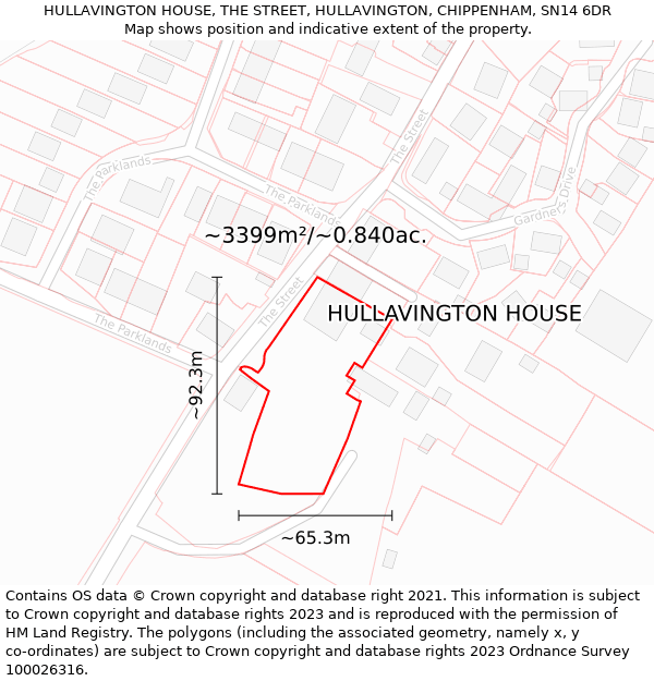 HULLAVINGTON HOUSE, THE STREET, HULLAVINGTON, CHIPPENHAM, SN14 6DR: Plot and title map