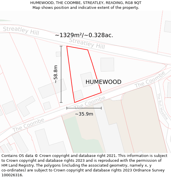 HUMEWOOD, THE COOMBE, STREATLEY, READING, RG8 9QT: Plot and title map