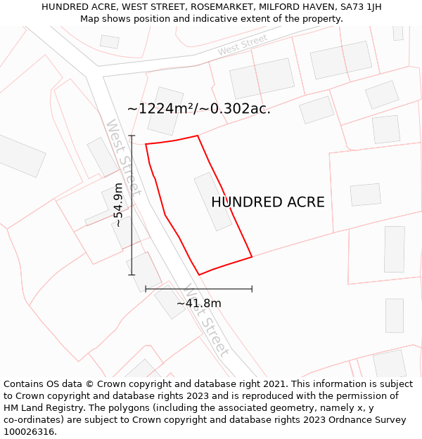 HUNDRED ACRE, WEST STREET, ROSEMARKET, MILFORD HAVEN, SA73 1JH: Plot and title map