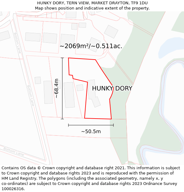 HUNKY DORY, TERN VIEW, MARKET DRAYTON, TF9 1DU: Plot and title map