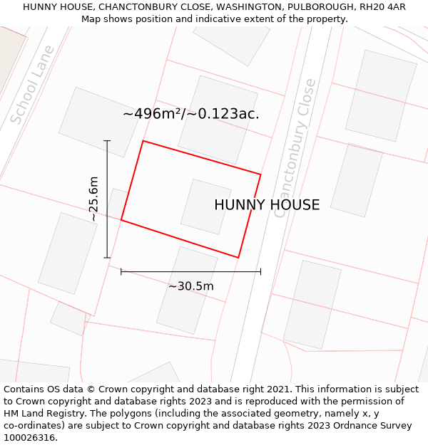 HUNNY HOUSE, CHANCTONBURY CLOSE, WASHINGTON, PULBOROUGH, RH20 4AR: Plot and title map