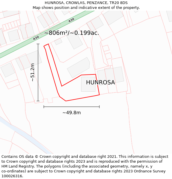 HUNROSA, CROWLAS, PENZANCE, TR20 8DS: Plot and title map