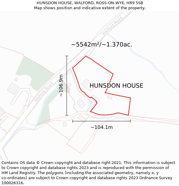HUNSDON HOUSE, WALFORD, ROSS-ON-WYE, HR9 5SB: Plot and title map