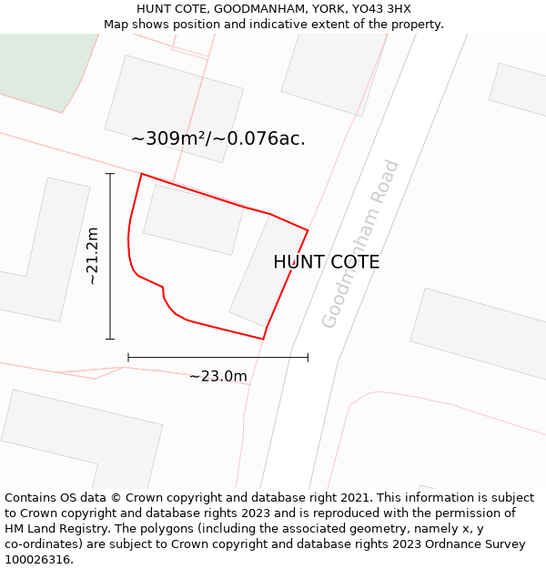 HUNT COTE, GOODMANHAM, YORK, YO43 3HX: Plot and title map