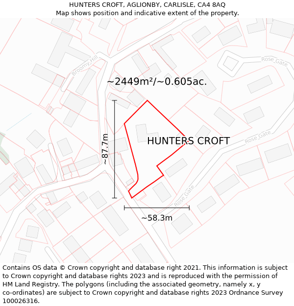 HUNTERS CROFT, AGLIONBY, CARLISLE, CA4 8AQ: Plot and title map