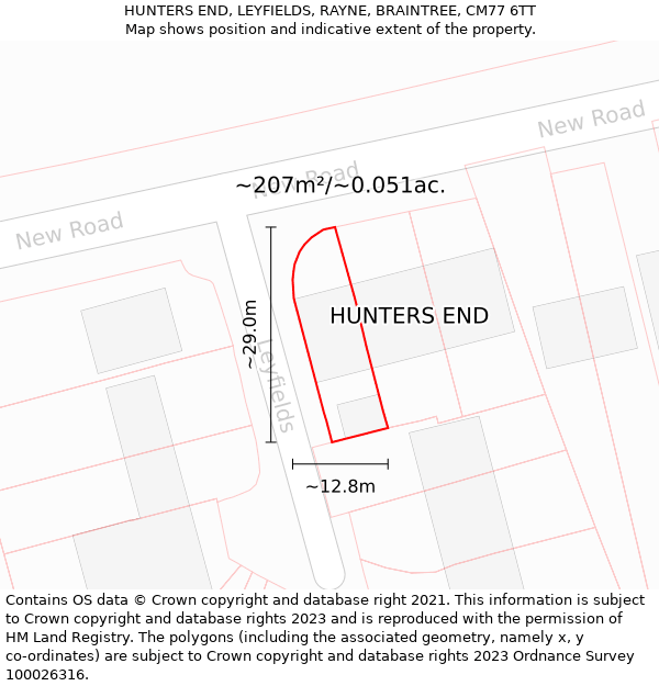 HUNTERS END, LEYFIELDS, RAYNE, BRAINTREE, CM77 6TT: Plot and title map