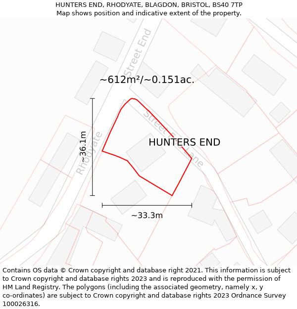 HUNTERS END, RHODYATE, BLAGDON, BRISTOL, BS40 7TP: Plot and title map