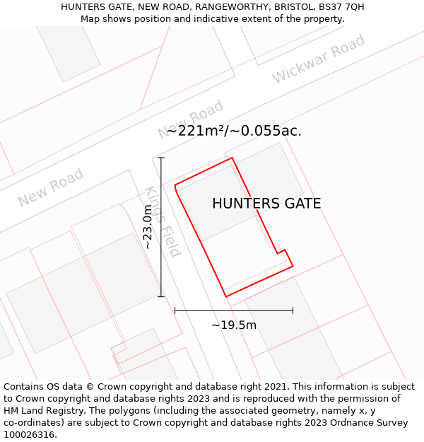 HUNTERS GATE, NEW ROAD, RANGEWORTHY, BRISTOL, BS37 7QH: Plot and title map