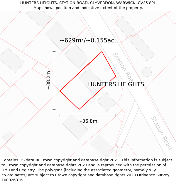 HUNTERS HEIGHTS, STATION ROAD, CLAVERDON, WARWICK, CV35 8PH: Plot and title map