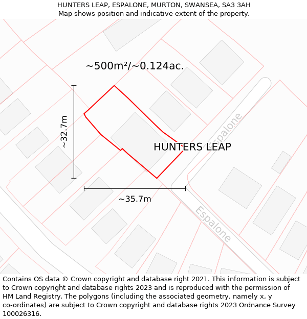 HUNTERS LEAP, ESPALONE, MURTON, SWANSEA, SA3 3AH: Plot and title map