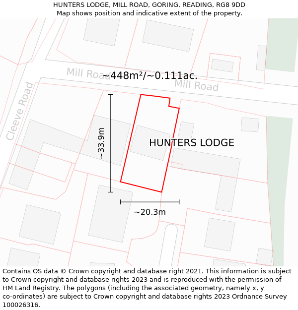 HUNTERS LODGE, MILL ROAD, GORING, READING, RG8 9DD: Plot and title map