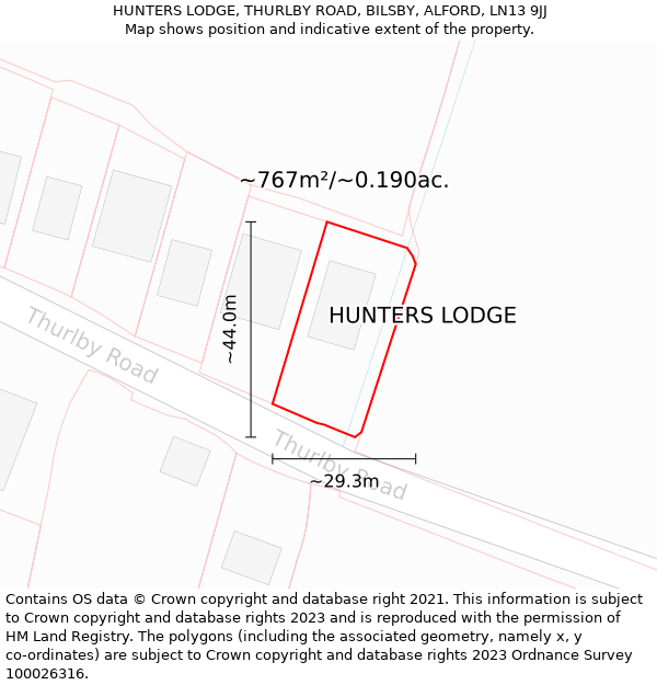 HUNTERS LODGE, THURLBY ROAD, BILSBY, ALFORD, LN13 9JJ: Plot and title map